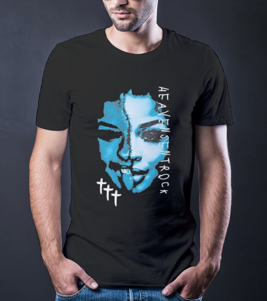 HEAVENSENTROCK Face Blue Art With Cross Symbols T-Shirt