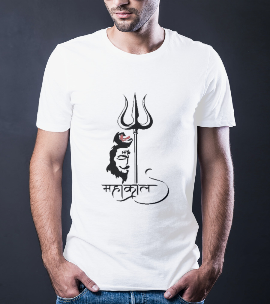 Mahakal Trishul Shiva Face Sketch T-Shirt