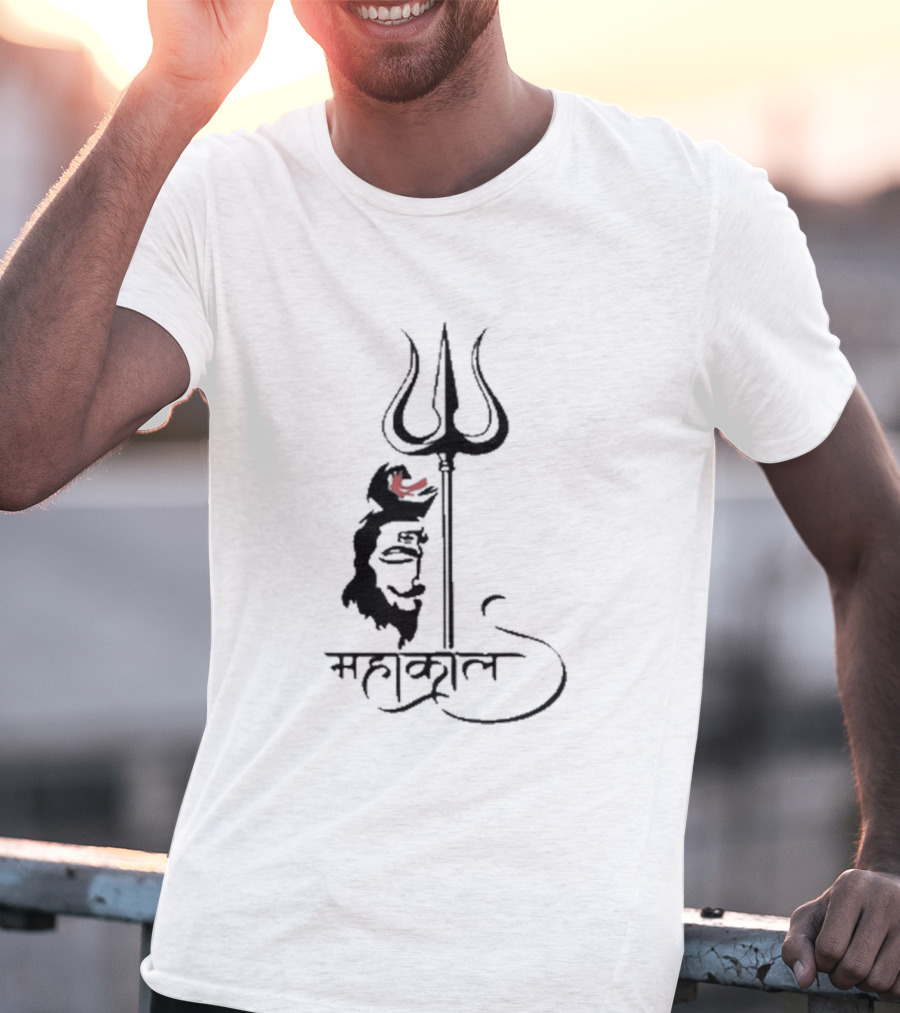 Mahakal Trishul Shiva Face Sketch T-Shirt