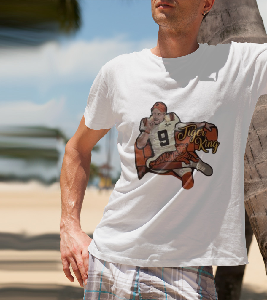 Cincinnati 9 Tiger King Football Player With Orange-Striped Tiger T-Shirt