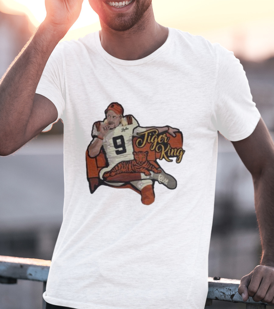Cincinnati 9 Tiger King Football Player With Orange-Striped Tiger T-Shirt