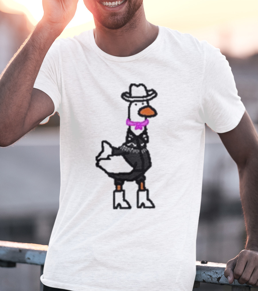 Ryan Goose-Ling Barbie Goose Wearing Cowboy Hat And Pink Bowtie T-Shirt