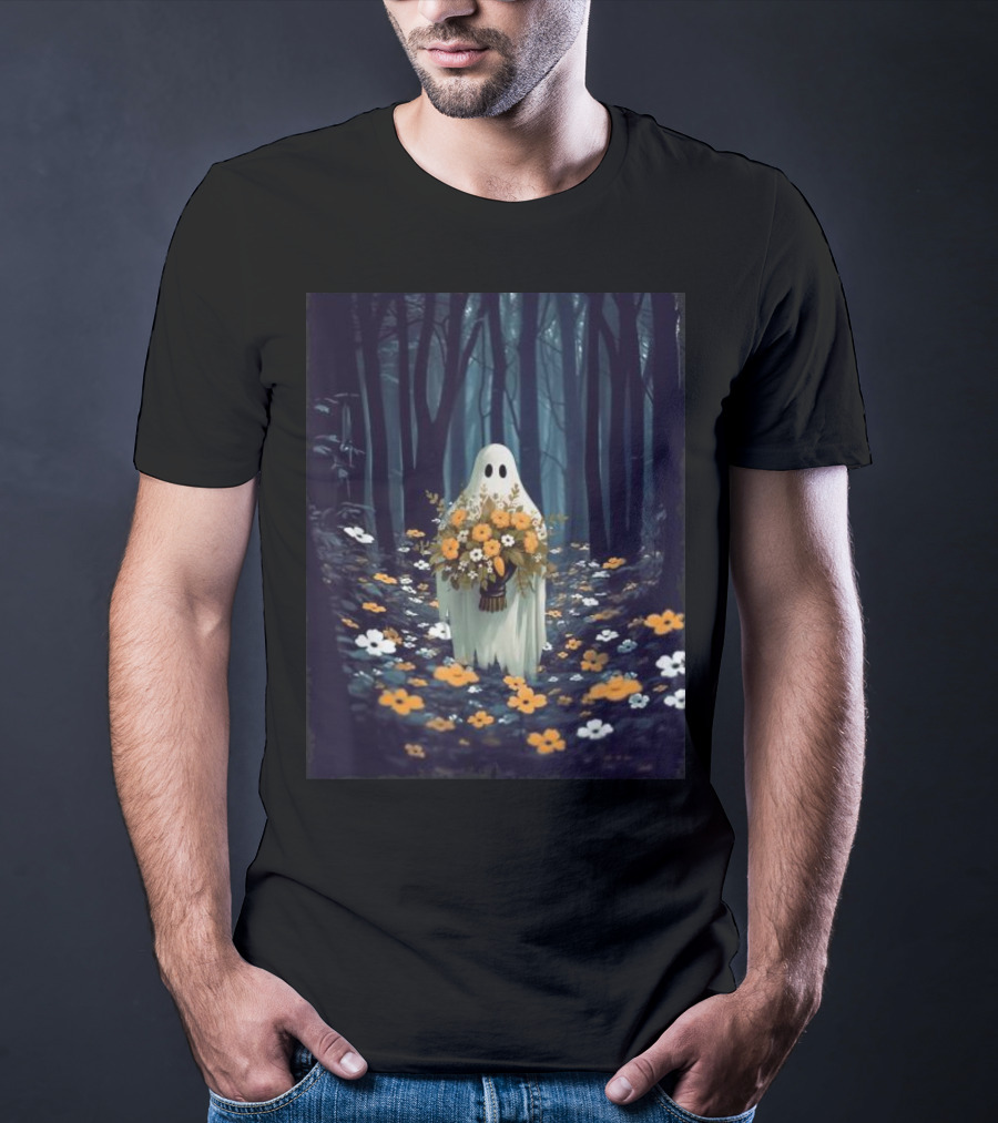 Vintage Floral Ghost In Spooky Forest Halloween T-Shirt
