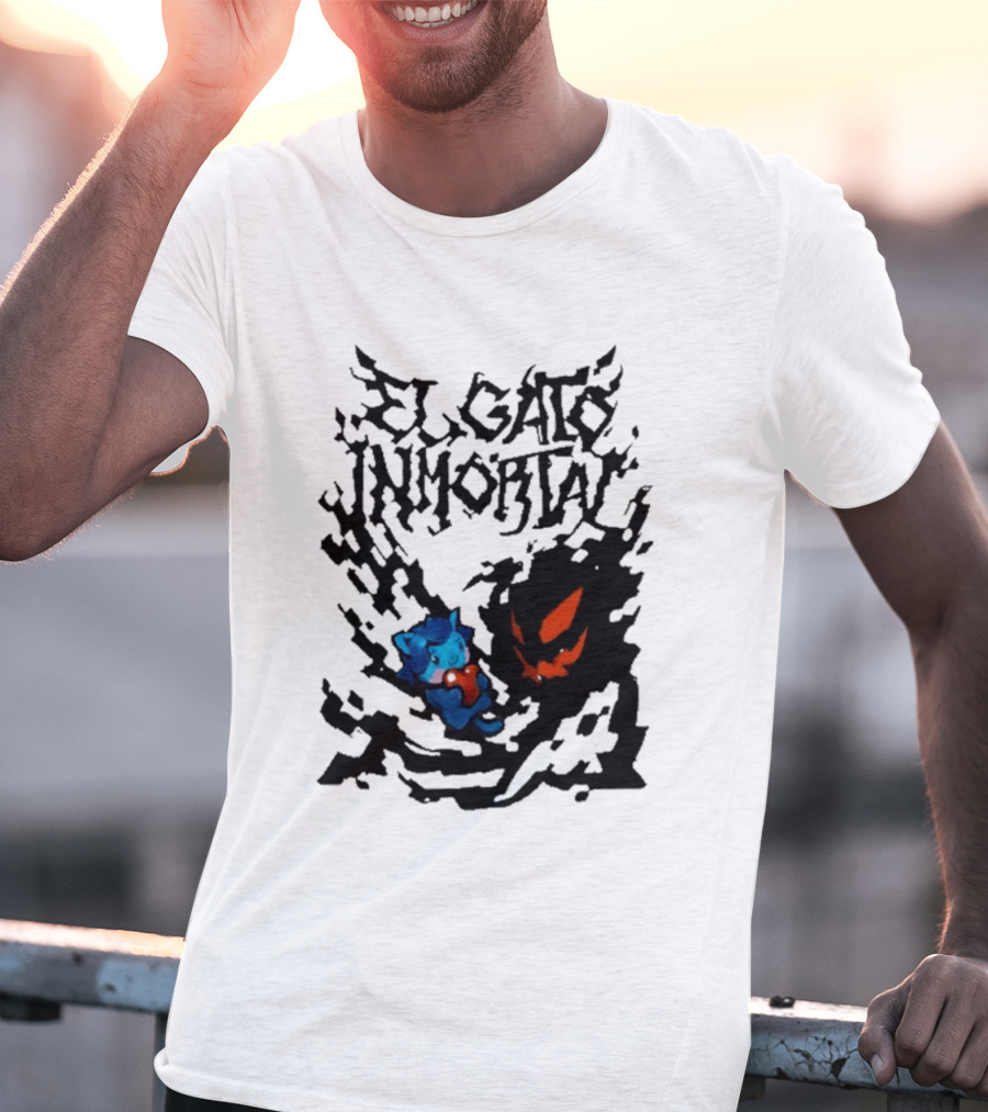 El Gato Inmortal Spooky Halloween Cat Pumpkin Shadow T-Shirt