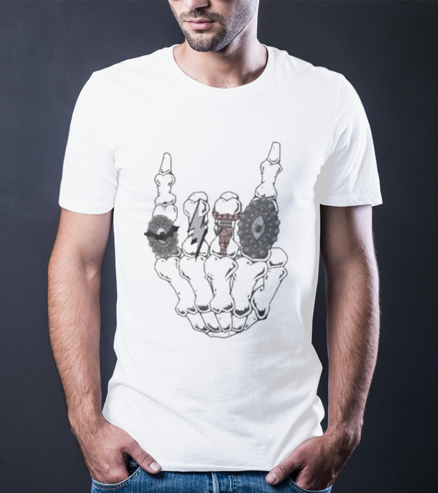 Halloween Skeleton Hand With Turquoise Rings And Colorful Gems T-Shirt