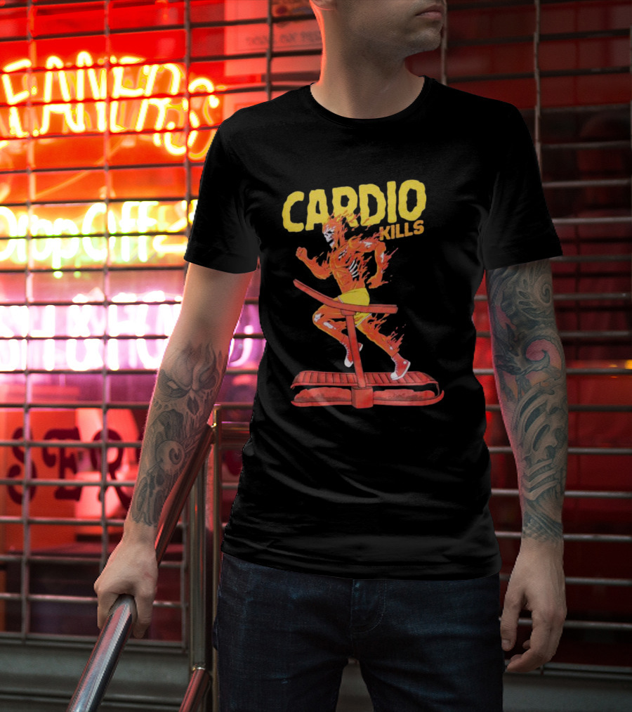 CARDIO KILLS Flaming Runner On Treadmill T-Shirt