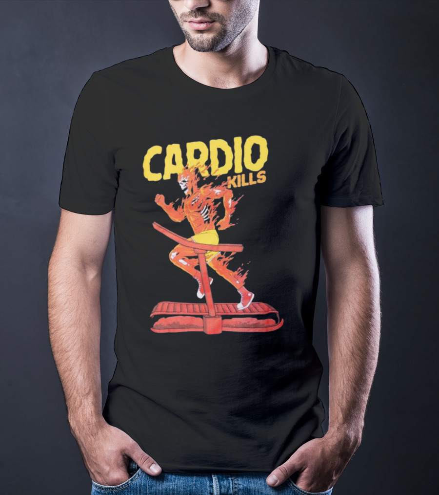 CARDIO KILLS Flaming Runner On Treadmill T-Shirt