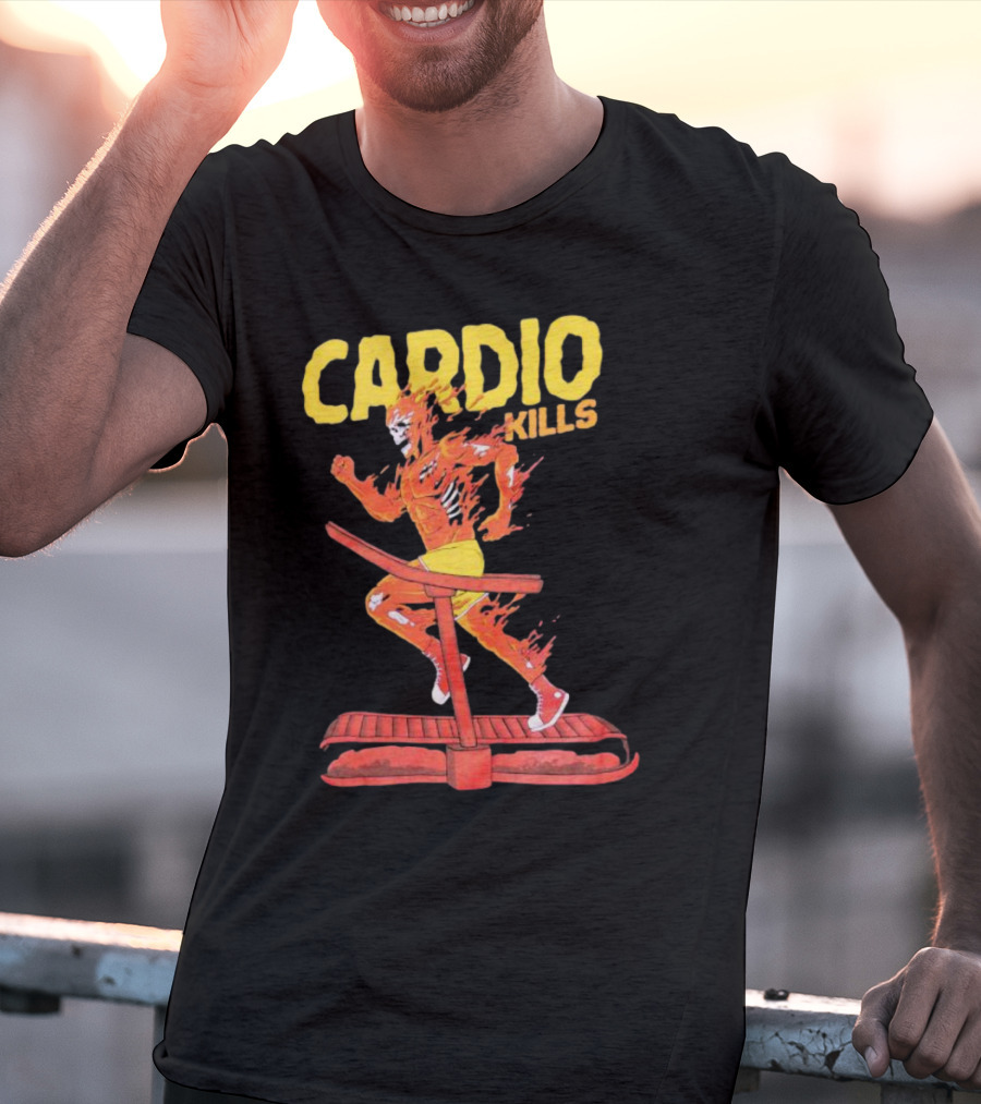 CARDIO KILLS Flaming Runner On Treadmill T-Shirt