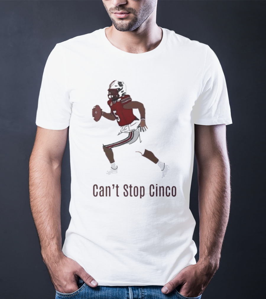 Can't Stop Cinco Football Player In Red And Black Uniform T-Shirt