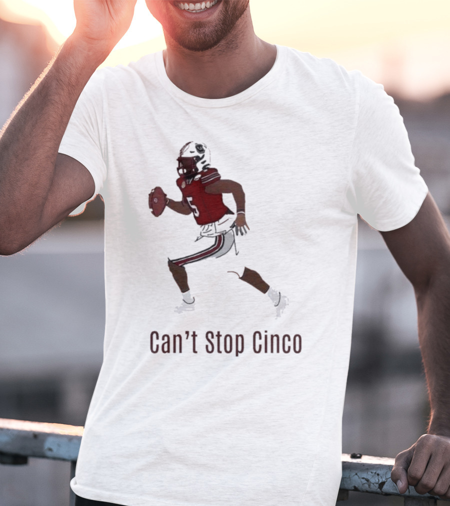 Can't Stop Cinco Football Player In Red And Black Uniform T-Shirt