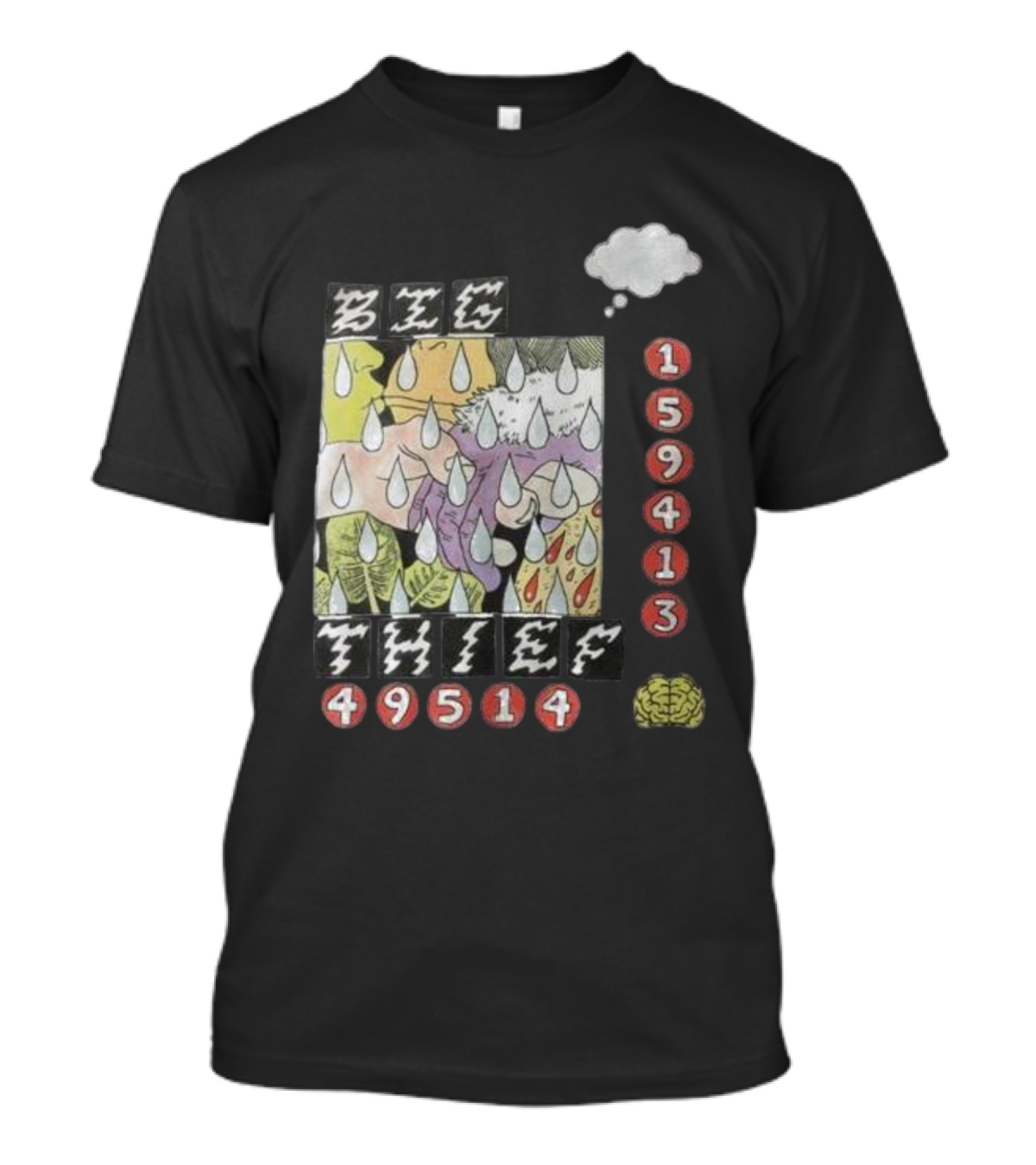 3E6 159413 49514 Comic Style Raindrops Thought Bubble Brain T-Shirt