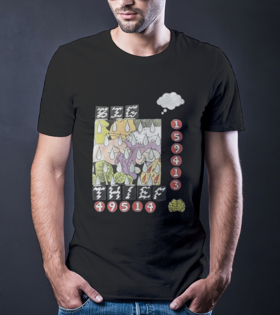 3E6 159413 49514 Comic Style Raindrops Thought Bubble Brain T-Shirt