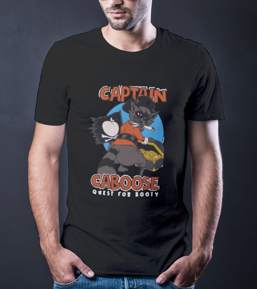 Captain Caboose Quest For Booty Treasure Adventure Raccoon Pirate T-Shirt