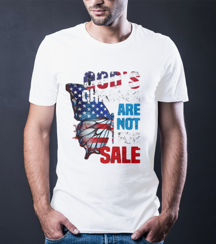 God's Children Are Not For Sale American Flag Butterfly T-Shirt