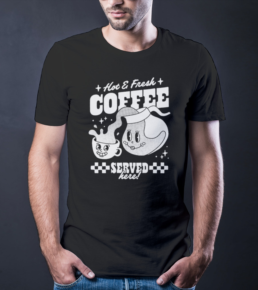 Hot And Fresh Coffee Served Here Retro Cartoon T-Shirt