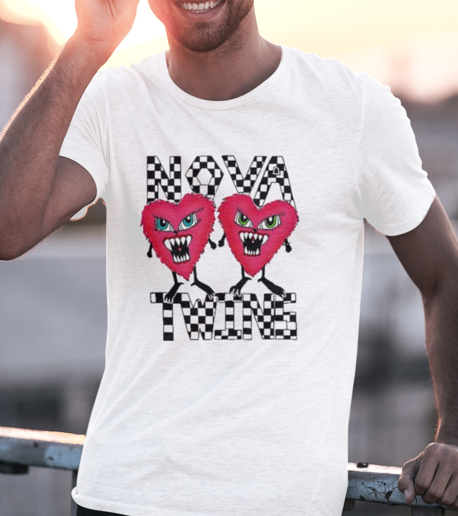 NOVA TWINS Red Heart Monsters With Checkerboard Text T-Shirt