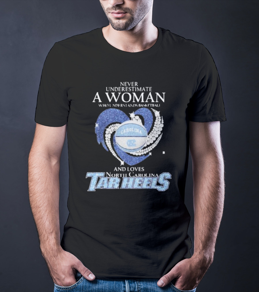 Never Underestimate A Woman Who Understands Basketball And Loves North Carolina Tar Heels Carolina Basketball T-Shirt