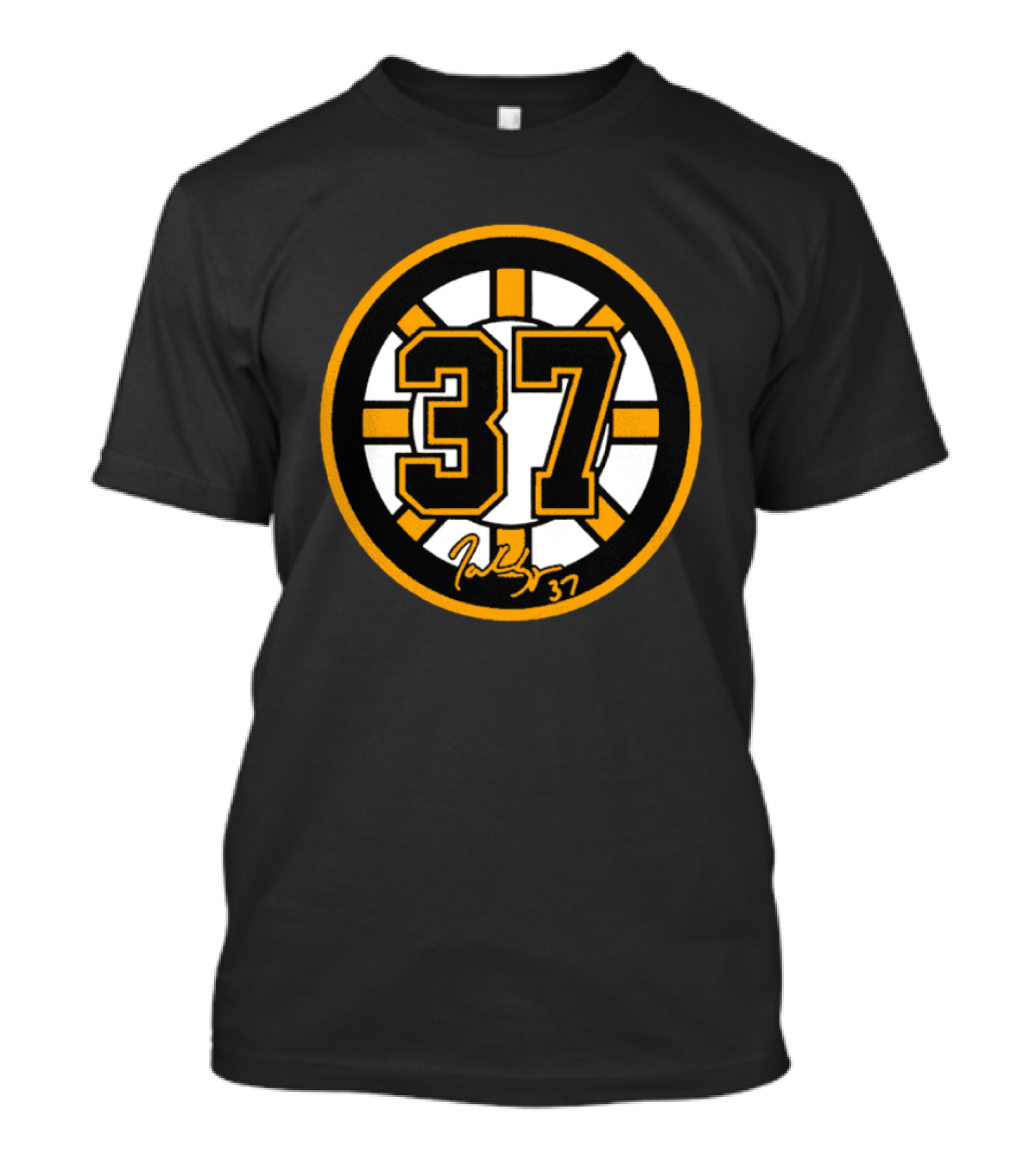 Bergeron 37 Boston Bruins Hockey Circular Emblem With Signature T-Shirt