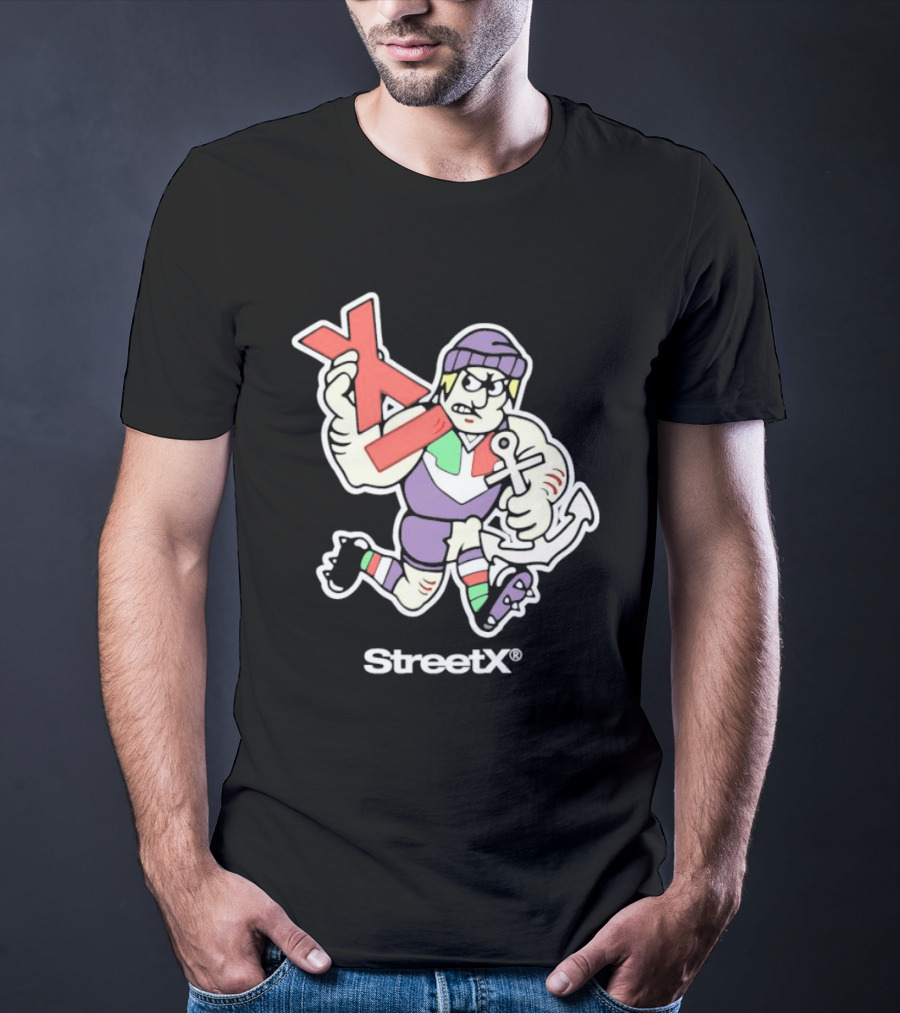 Fremantle Dockers Mens Street X AFL 90s Mascot Character With Anchor And Red X T-Shirt