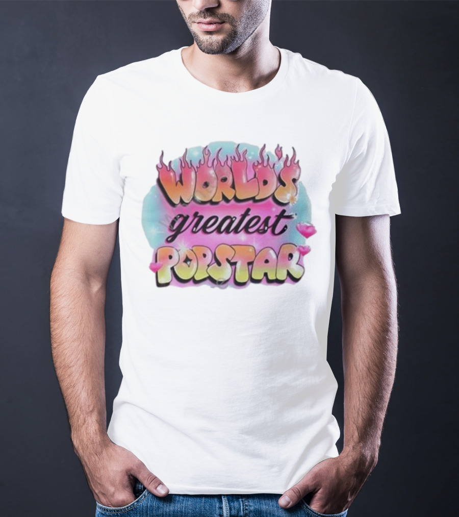 WORLD'S GREATEST POPSTAR Flames And Hearts Retro Vintage Aesthetic T-Shirt