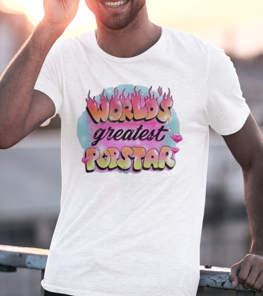 WORLD'S GREATEST POPSTAR Flames And Hearts Retro Vintage Aesthetic T-Shirt
