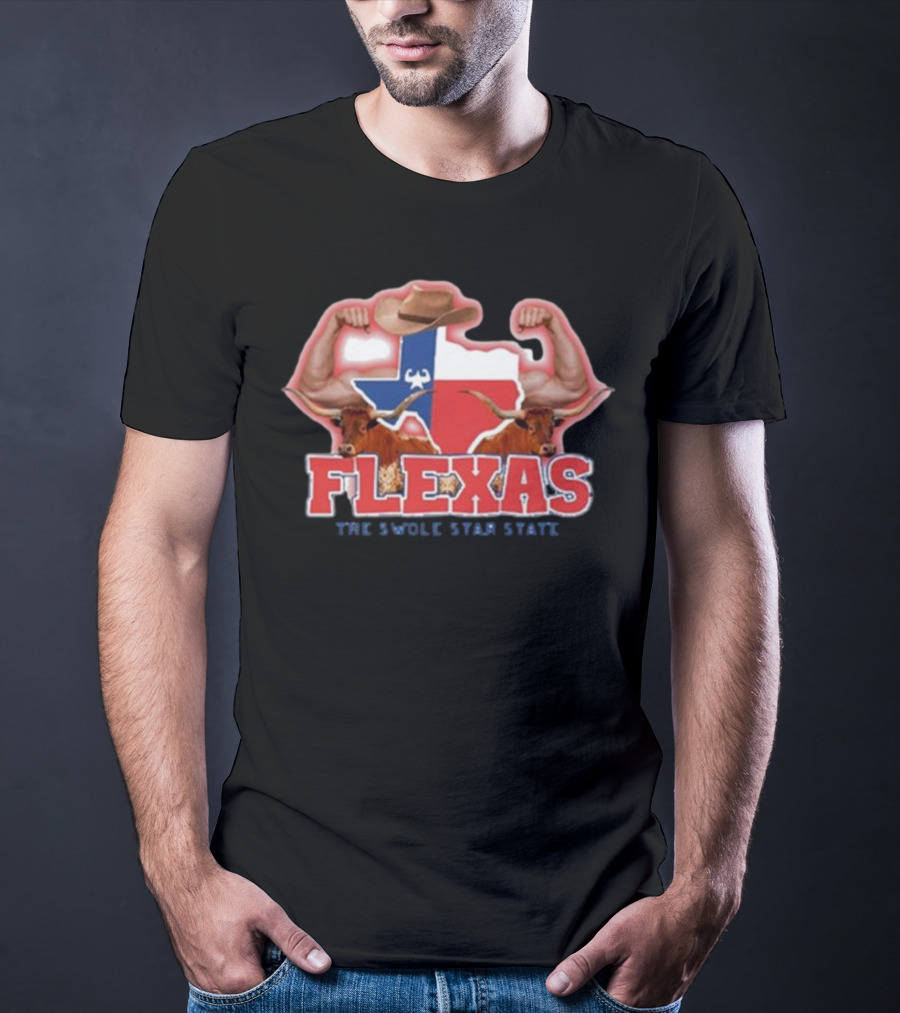 Flexas Swole Arms Texas Longhorns Cowboy Hat The Swole Star State T-Shirt