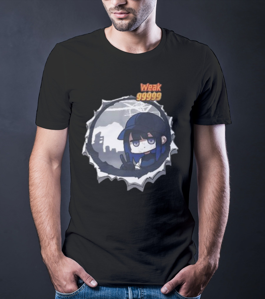 Weak 99999 Manga Anime Peace Sign Character In Dark Urban Scene T-Shirt