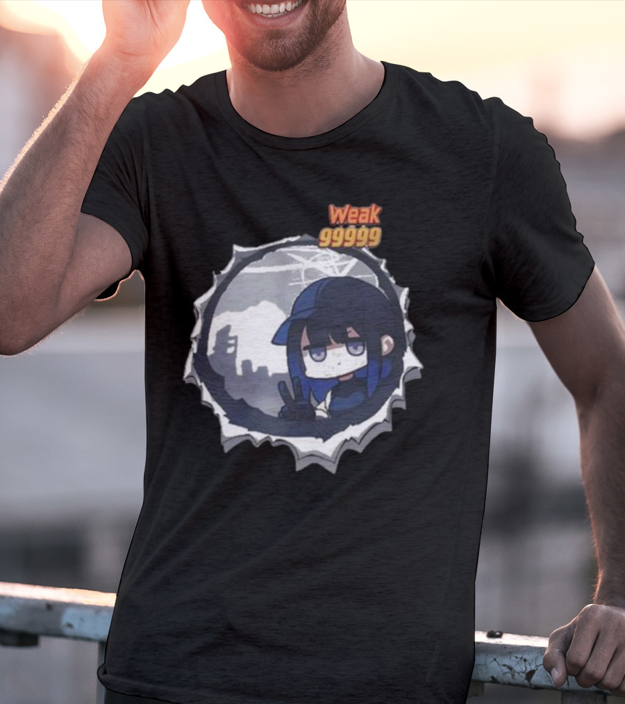 Weak 99999 Manga Anime Peace Sign Character In Dark Urban Scene T-Shirt