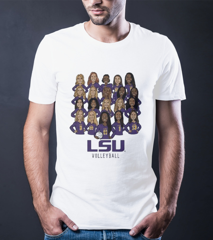 LSU Volleyball Women's Team Caricatures With Volleyball T-Shirt