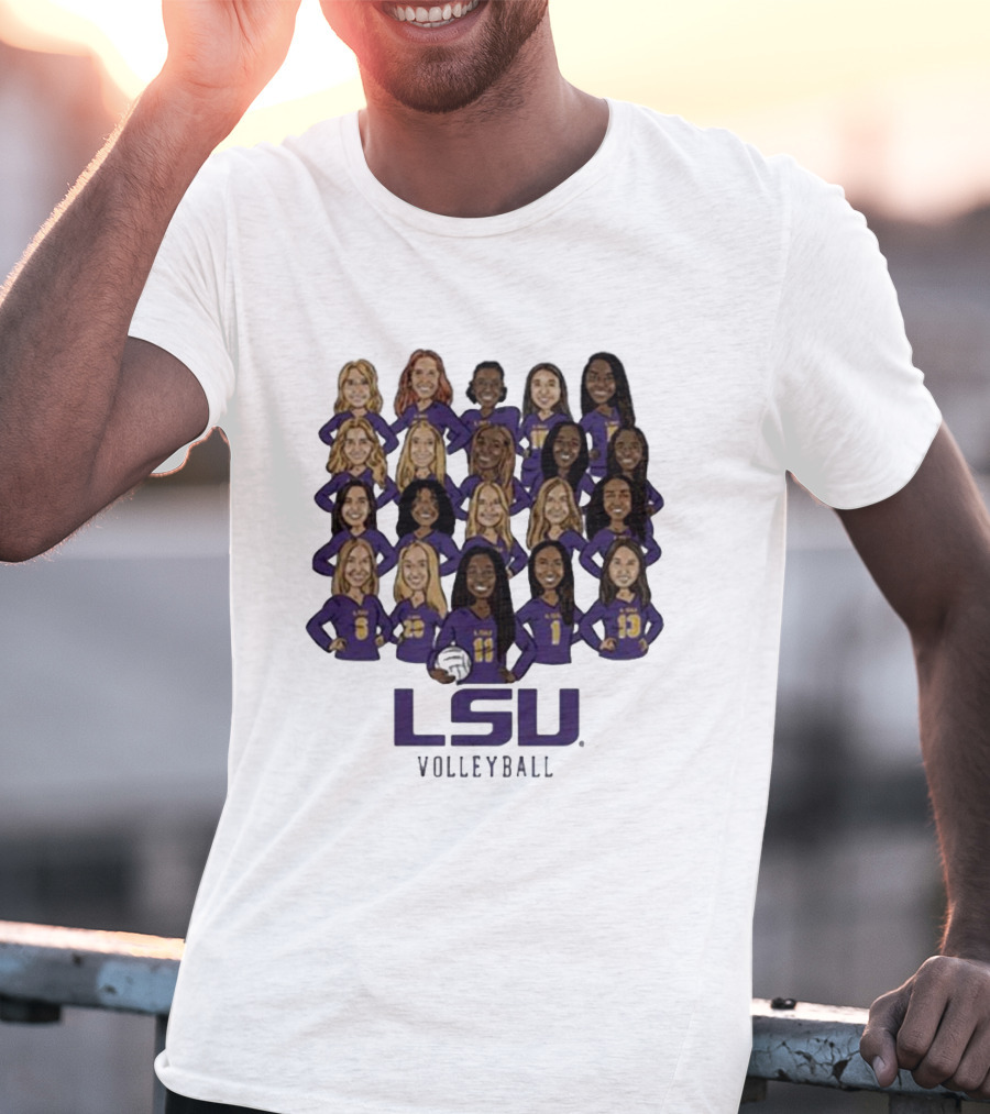 LSU Volleyball Women's Team Caricatures With Volleyball T-Shirt
