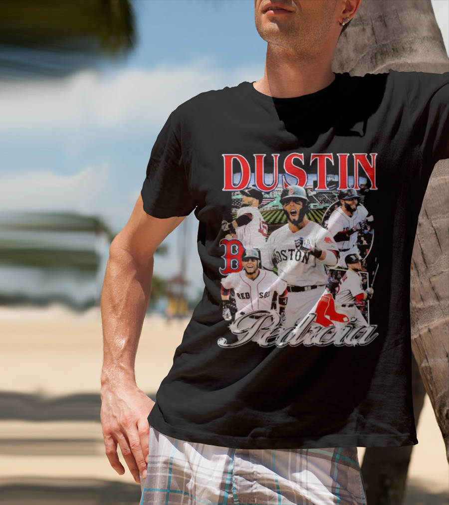Dustin Pedroia Boston Red Sox Baseball Action Montage T-Shirt