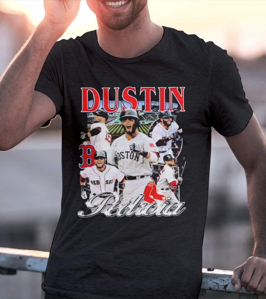 Dustin Pedroia Boston Red Sox Baseball Action Montage T-Shirt
