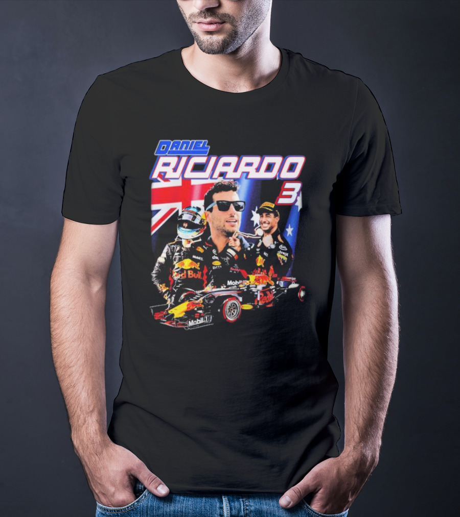 Daniel Ricciardo Red Bull Racing 3 With Australian Flag Background T-Shirt