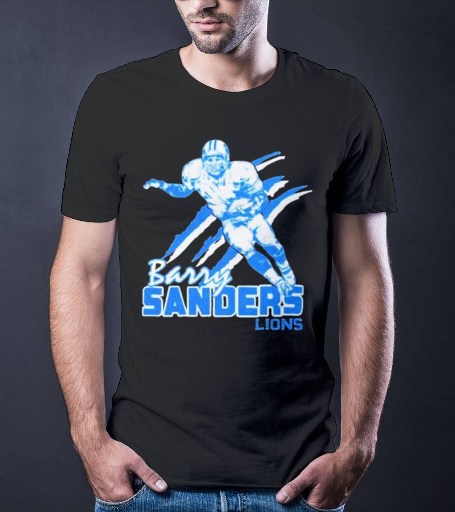 Barry Sanders Detroit Lions Running Back Iconic Blue T-Shirt