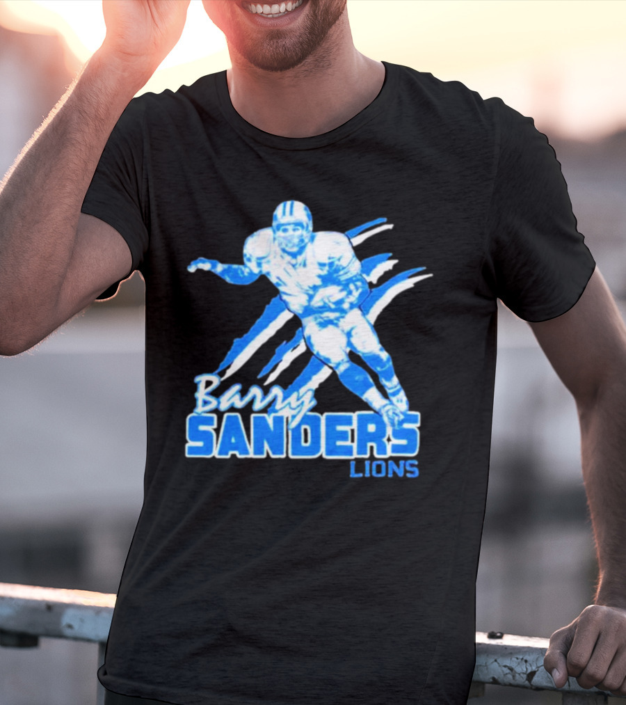 Barry Sanders Detroit Lions Running Back Iconic Blue T-Shirt