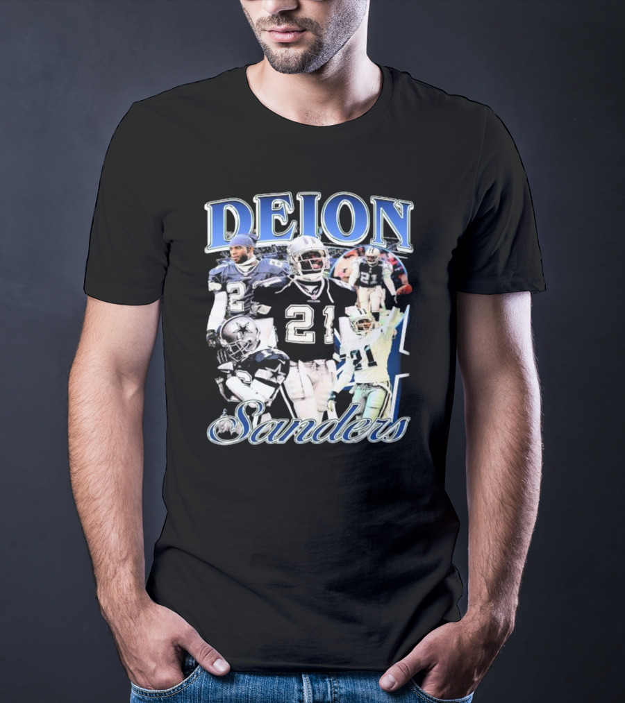 Deion Sanders Dallas Cowboys Collage With Number 21 And Star Helmet T-Shirt