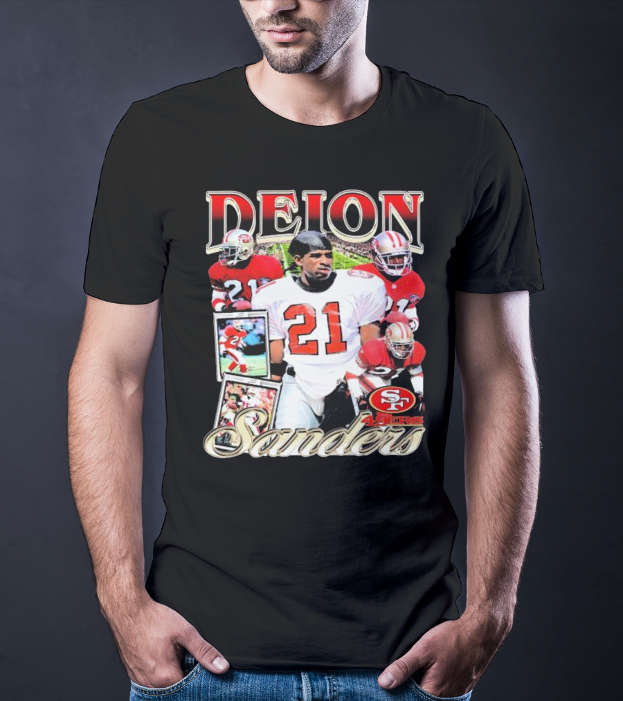 Deion Sanders San Francisco 49ers Football 21 Signature T-Shirt
