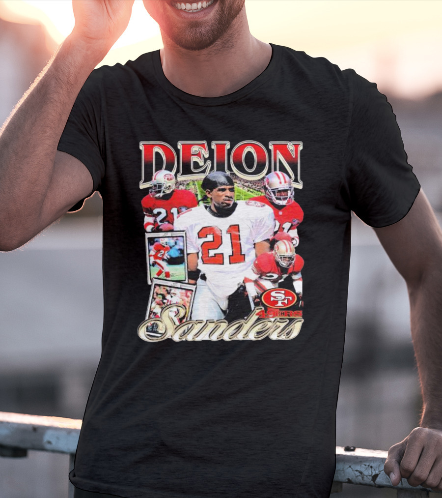 Deion Sanders San Francisco 49ers Football 21 Signature T-Shirt