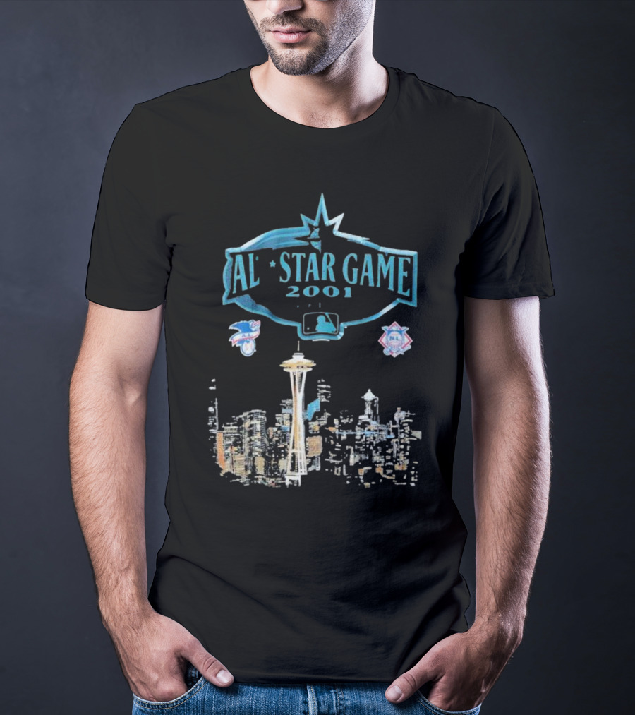 AL Star Game 2001 MLB City Skyline Seattle T-Shirt