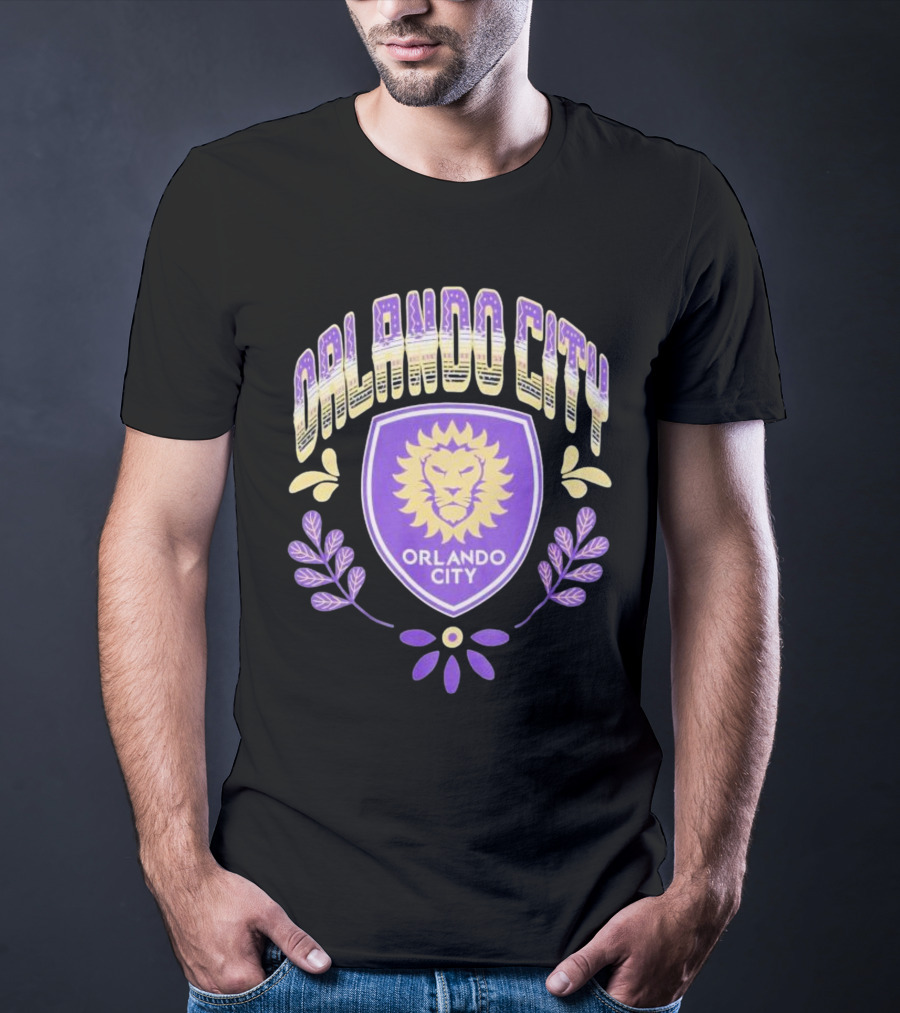 Orlando City SC Serape Style Lion Emblem Purple And Yellow T-Shirt