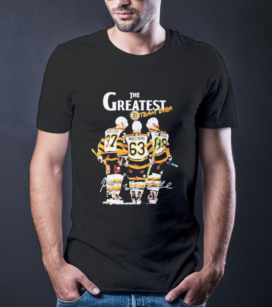 The Greatest Team Ever Boston Hockey Marchand Bergeron Pastrnak Signatures T-Shirt