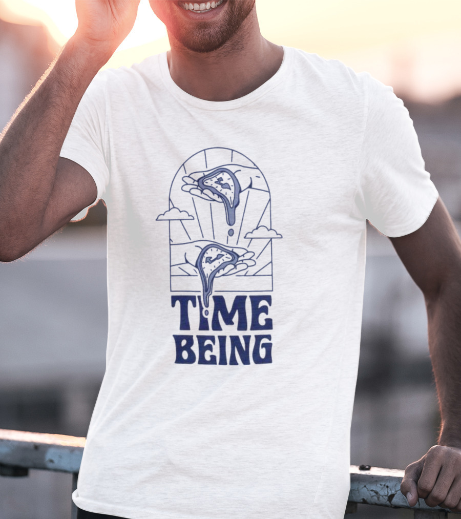 Time Being Dripping Clocks In Hands With Clouds T-Shirt