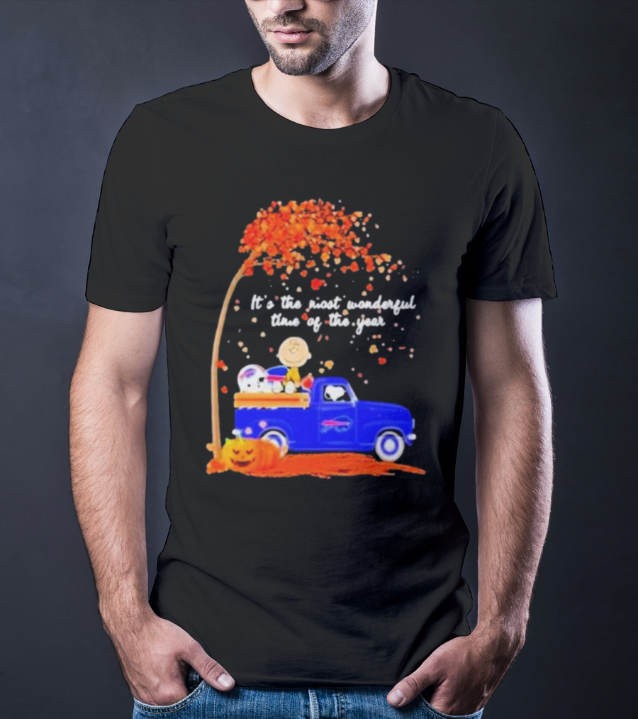 Snoopy And Charlie Brown Buffalo Bills It's The Most Wonderful Time Of The Year Autumn Truck Scene T-Shirt