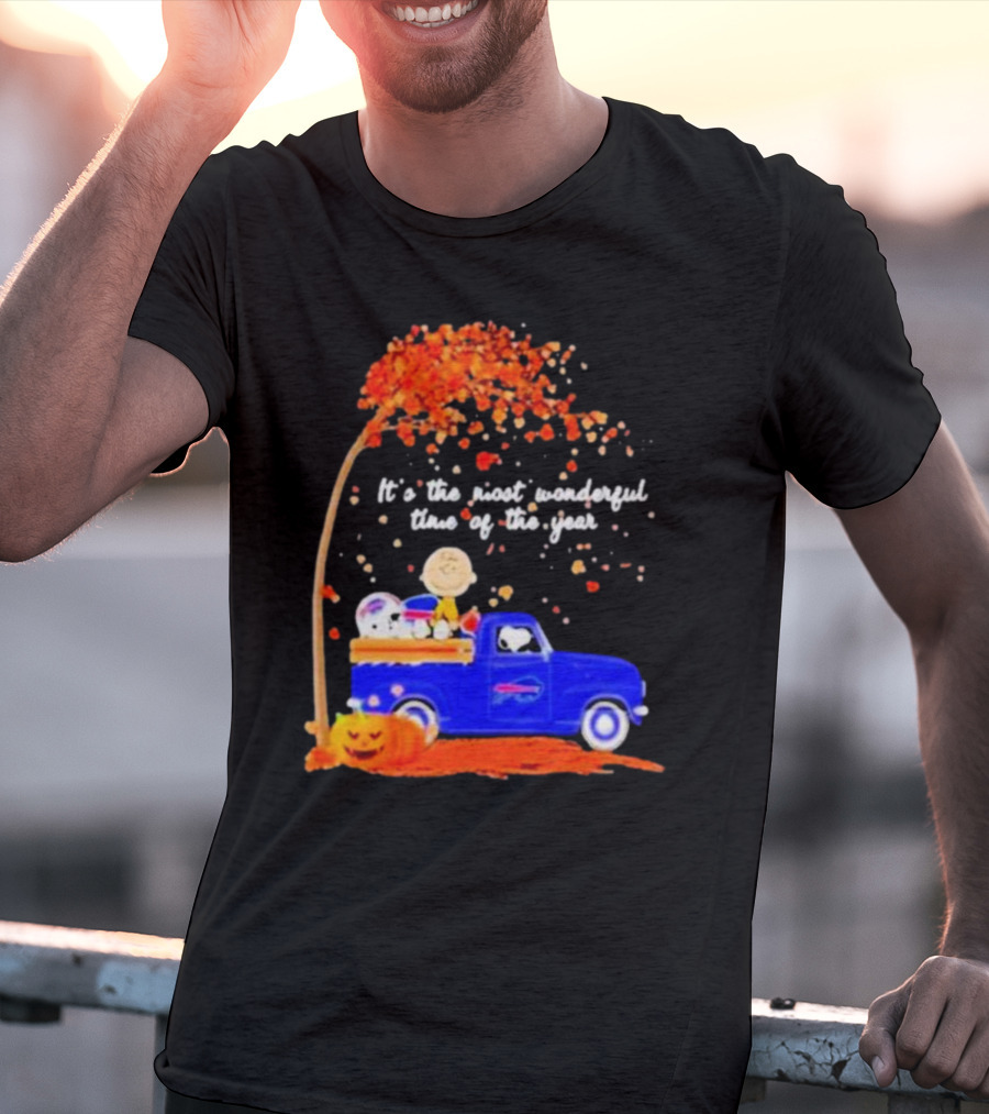 Snoopy And Charlie Brown Buffalo Bills It's The Most Wonderful Time Of The Year Autumn Truck Scene T-Shirt