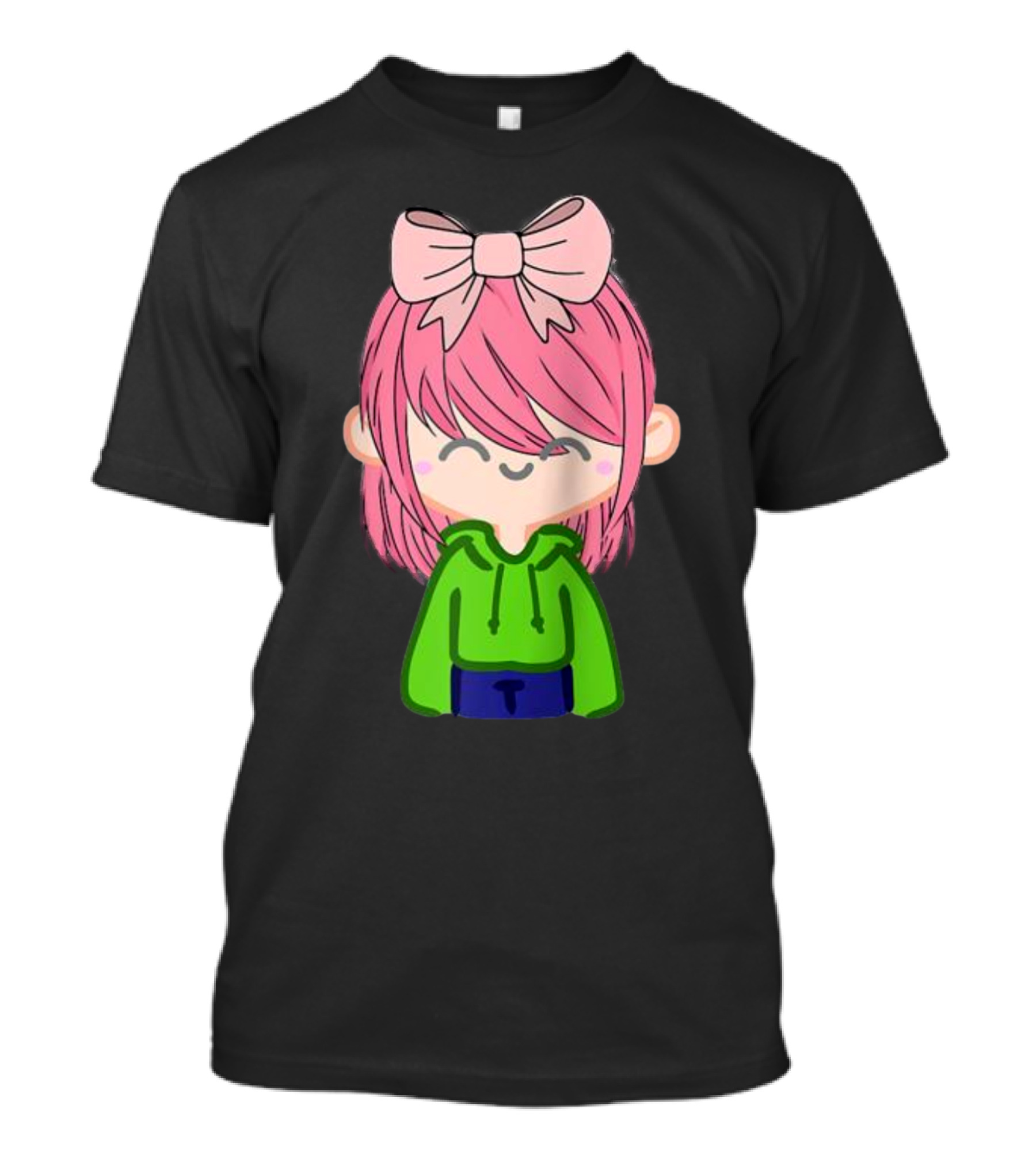 Alli Cat Pink Hair Girl Green Hoodie Bow Raglan Baseball T-Shirt