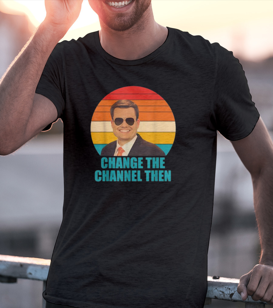 Change The Channel Then Retro Sunglasses News Anchor Stripes T-Shirt