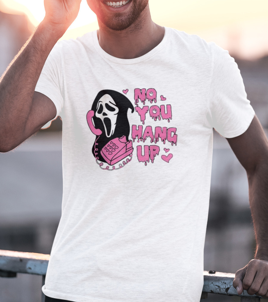 No You Hang Up First Ghost Face Pink Phone Halloween T-Shirt