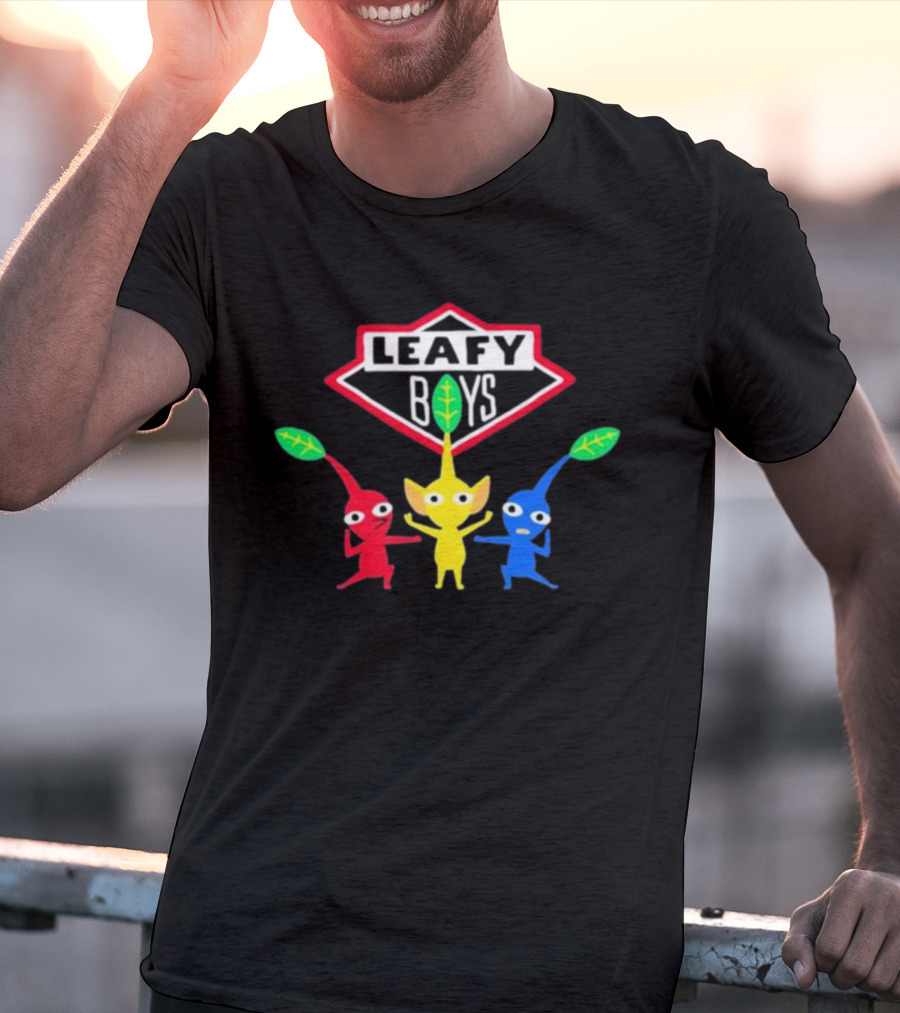Leafy Boys Pikmin Inspired Design Fan Art Featuring Red Yellow Blue Leaf Creatures T-Shirt