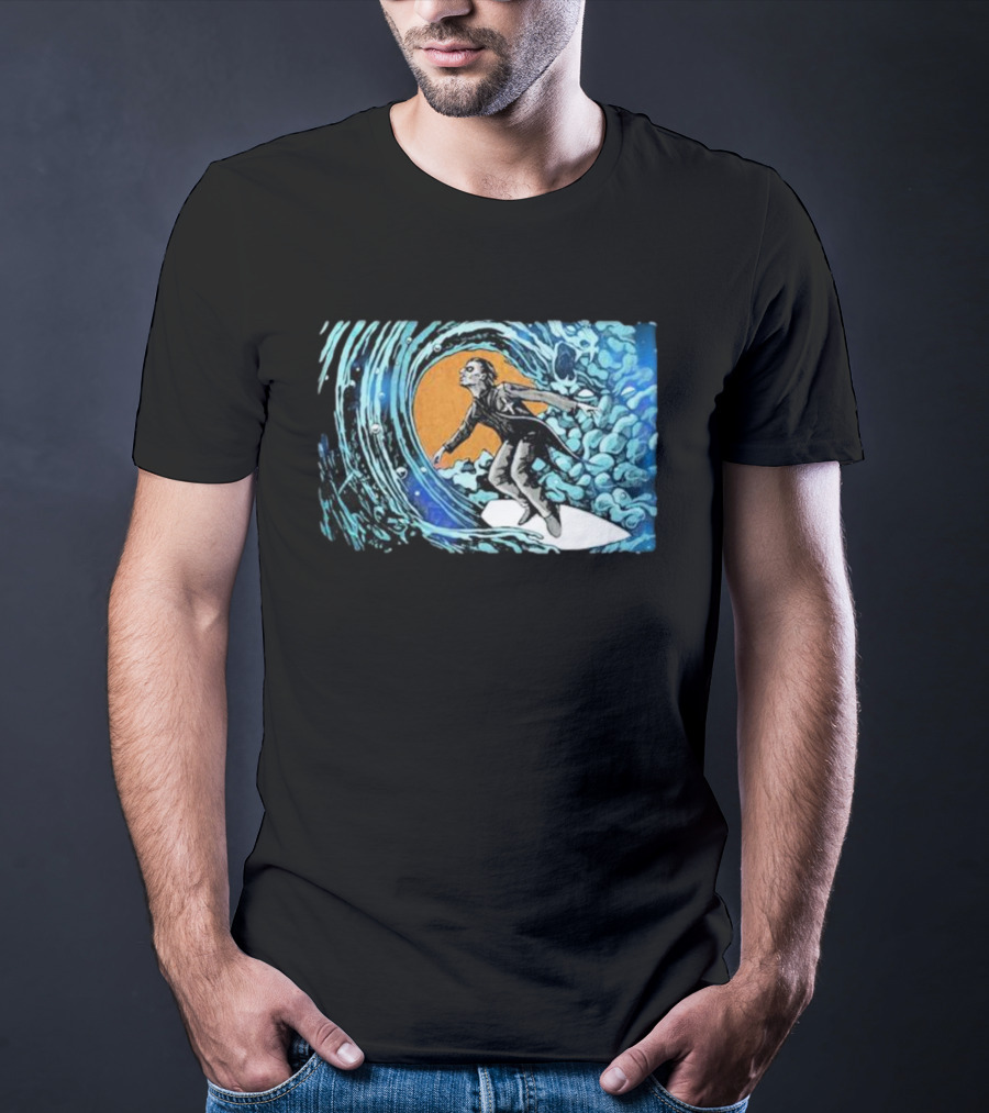 Maedenart Ghost Evil Surfer Riding Wave With Blue Turbulence T-Shirt