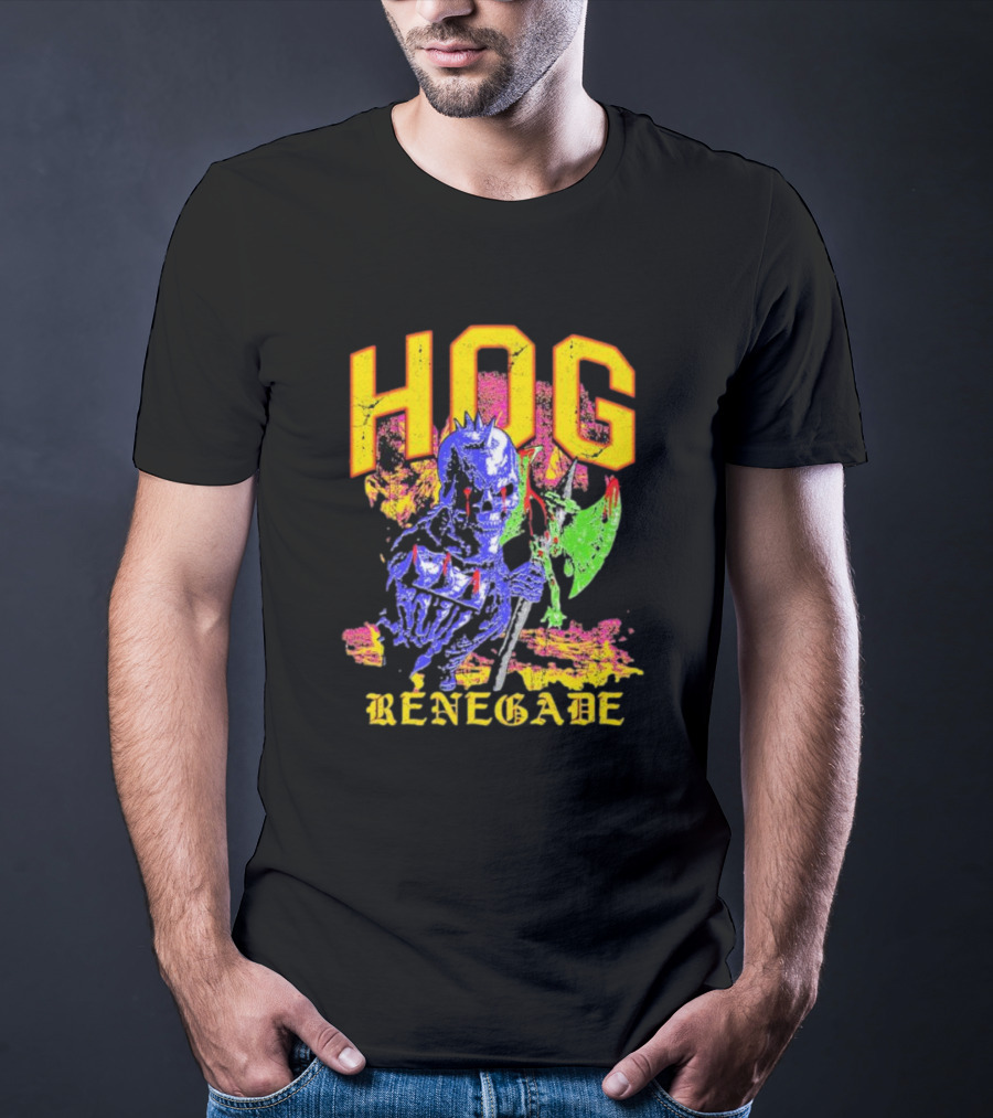 Hog Renegade Skeleton Warrior Graphic With Medieval Armor And Axe T-Shirt